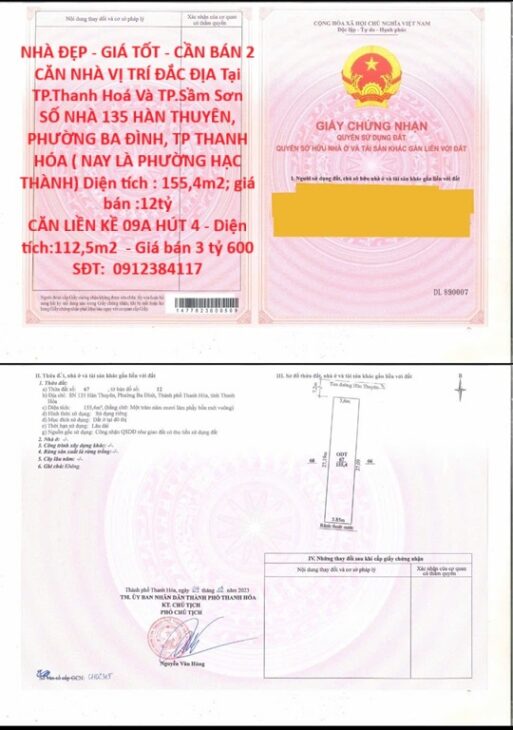 NHÀ ĐẸP – GIÁ TỐT – CẦN BÁN 2 CĂN NHÀ VỊ TRÍ ĐẮC ĐỊA Tại TP.Thanh Hoá Và TP.Sầm Sơn