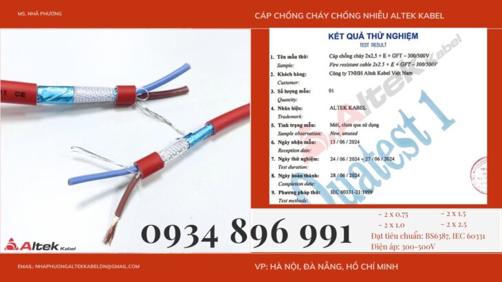 Dây Tín Hiệu Chống Cháy Chống Nhiễu 2×0.75 Mm2 Chuẩn BS6387, IEC 60331 Dây Tín Hiệu Chống Cháy Chống Nhiễu 2×0.75 Mm2 Chuẩn BS6387, IEC 60331