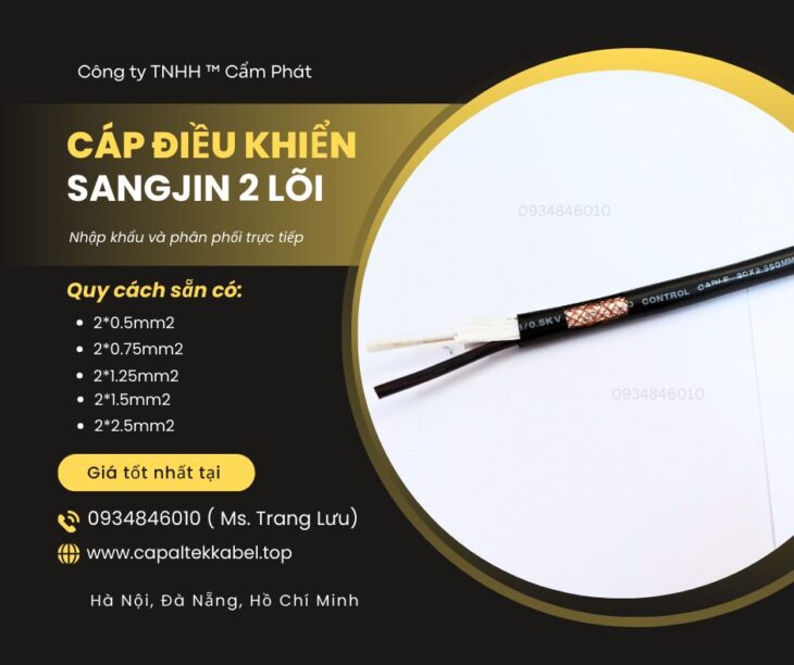 Cáp điều khiển Sangjin 2×0.5/2×0.75/2×1.25/2×1.5/2×2.5 Bình Dương, Đồng Nai, HCM
