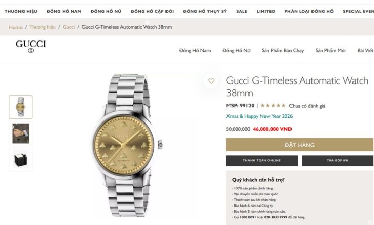 ĐH Nam Gucci YA1264191 Timeless MultiBee Automatic Mặt Gold Siêu Đẹp – Size 38mm Fullbox