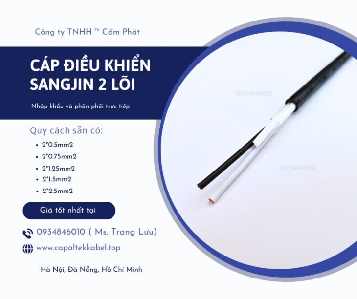 Cáp điều khiển Sangjin 2×0.5/2×0.75/2×1.25/2×1.5/2×2.5 Bình Dương, Đồng Nai, HCM