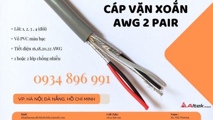 CÁP VẶN XOẮN AWG 2 PAIR 22 AWG GIAO NGAY KHÁNH HÒA, BÌNH ĐỊNH, GIA LAI.