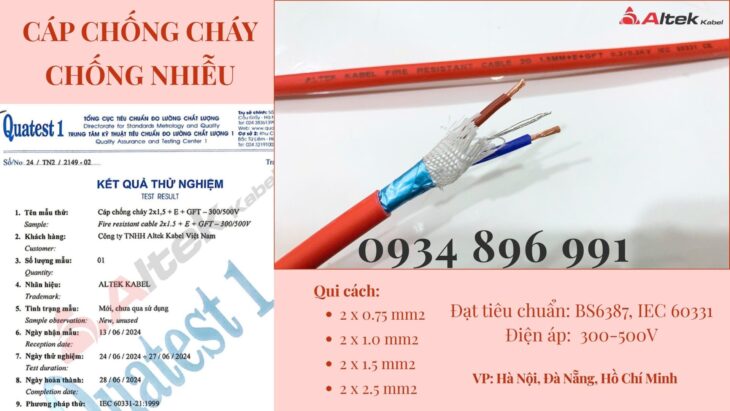 Dây Tín Hiệu Chống Cháy Chống Nhiễu 2×0.75 Mm2 Chuẩn BS6387, IEC 60331