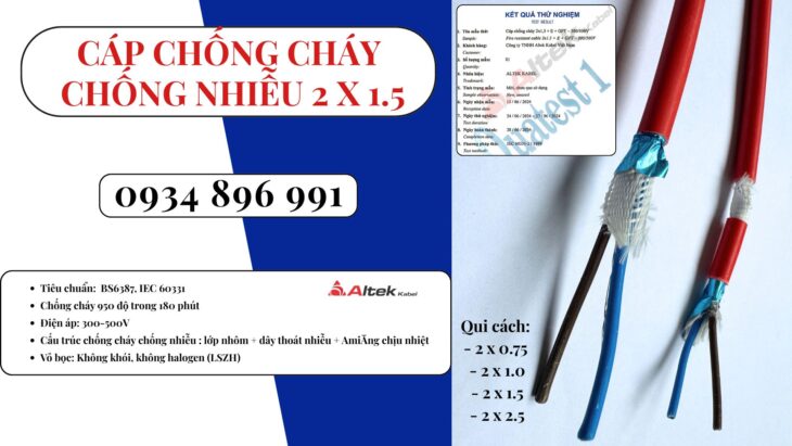 Cáp Chống Cháy Chống Nhiễu 2 X1.5 Đạt Chuẩn Bs6387, Iec 60331 Thanh Hóa, Nghệ An, Hà Tĩnh.