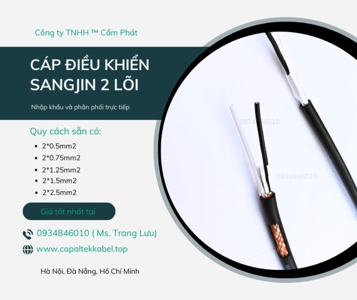 Cáp điều khiển Sangjin 2×0.5/2×0.75/2×1.25/2×1.5/2×2.5 Bình Dương, Đồng Nai, HCM