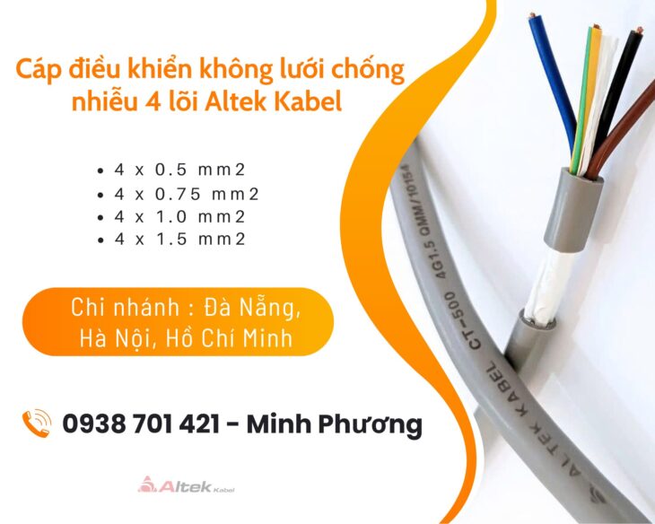Cáp điều khiển không lưới chống nhiễu 4 lõi Altek Kabel Đắk Lắk, Bình Định, Phú Yên