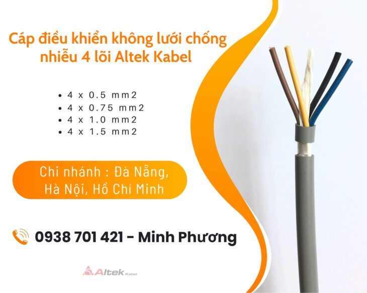 Cáp điều khiển không lưới chống nhiễu 4 lõi Altek Kabel Đắk Lắk, Bình Định, Phú Yên