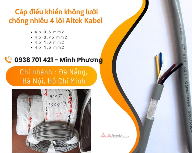 Cáp điều khiển không lưới chống nhiễu 4 lõi Altek Kabel Đắk Lắk, Bình Định, Phú Yên