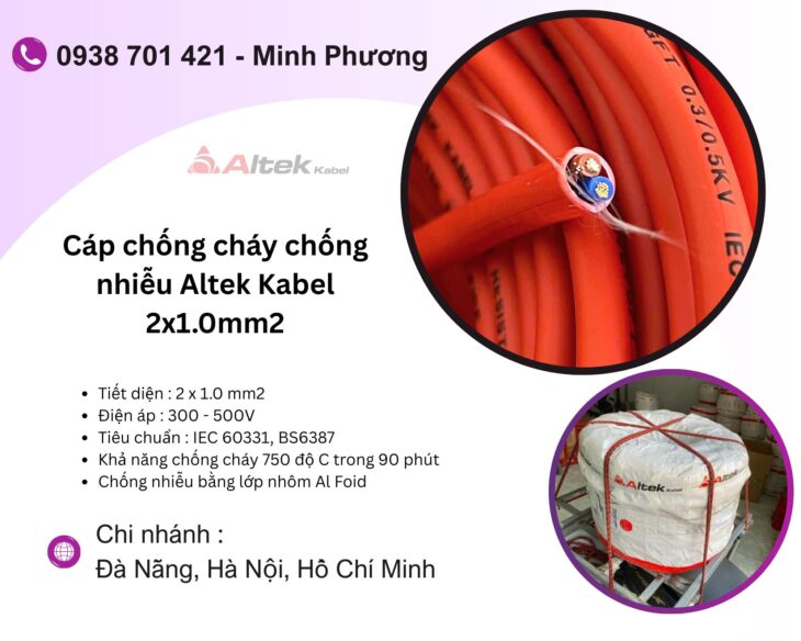 Cáp chống cháy chống nhiễu Altek Kabel 2×1.0mm2 chính hãng Đà Nẵng, Huế, Gia Lai