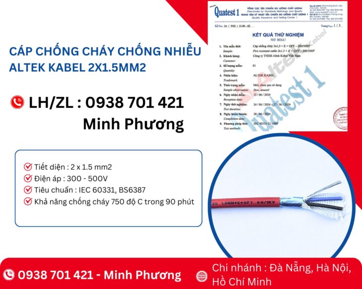 Cáp chống cháy chống nhiễu Altek Kabel 2×1.5mm2 Đà Nẵng, Phú Yên, Bình Định