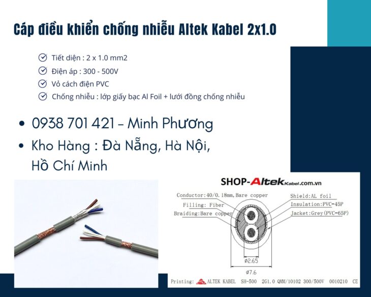 Cáp điều khiển chống nhiễu Altek Kabel 2×1.0 Thanh Hóa, Hà Tĩnh, Phú Yên