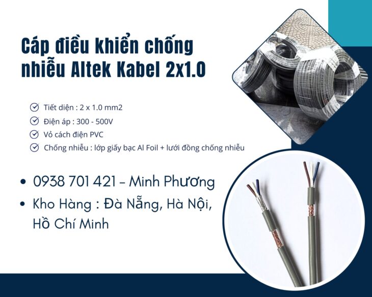 Cáp điều khiển chống nhiễu Altek Kabel 2×1.0 Thanh Hóa, Hà Tĩnh, Phú Yên
