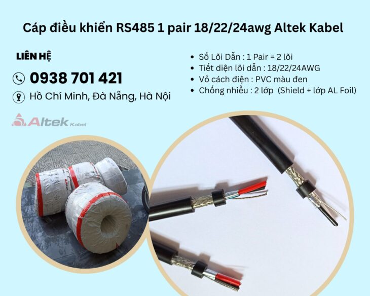 Cáp điều khiển RS485 1 pair 18/22/24awg Altek Kabel Quảng Bình, Đà Nẵng, Phú Yên