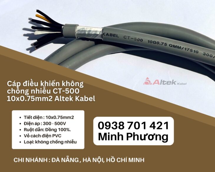 Cáp điều khiển không chống nhiễu CT-500 10×0.75mm2 Altek Kabel Đà Nẵng, Ninh Thuận, Bình Thuận