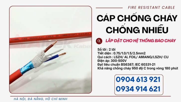 Dây tín hiệu chống cháy chống nhiễu 2×1.0mm2/ 2×1.5mm2 Cần Thơ