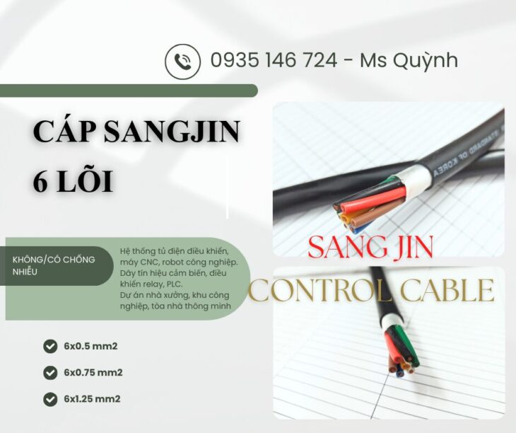 Cáp điều khiển Sangjin 6×0.5/6×0.75/6×1.25/6×1.5 Sài Gòn, Bình Dương, Đồng Nai