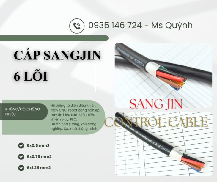 Cáp điều khiển Sangjin 6×0.5/6×0.75/6×1.25/6×1.5 Sài Gòn, Bình Dương, Đồng Nai