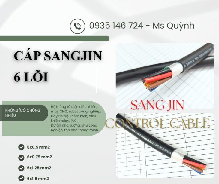 Cáp điều khiển Sangjin 6×0.5/6×0.75/6×1.25/6×1.5 Sài Gòn, Bình Dương, Đồng Nai