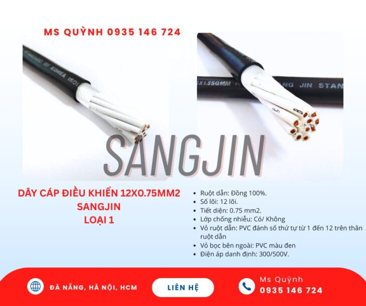Cáp điều khiển Sangjin DVV 12×0.5, 12×0.75, 12×1.25, 12×1.5 Sài Gòn