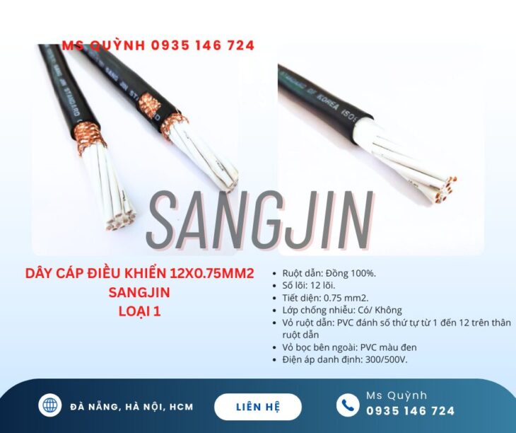 Cáp điều khiển Sangjin DVV 12×0.5, 12×0.75, 12×1.25, 12×1.5 Sài Gòn