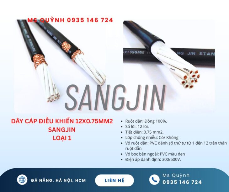 Cáp điều khiển Sangjin DVV 12×0.5, 12×0.75, 12×1.25, 12×1.5 Sài Gòn