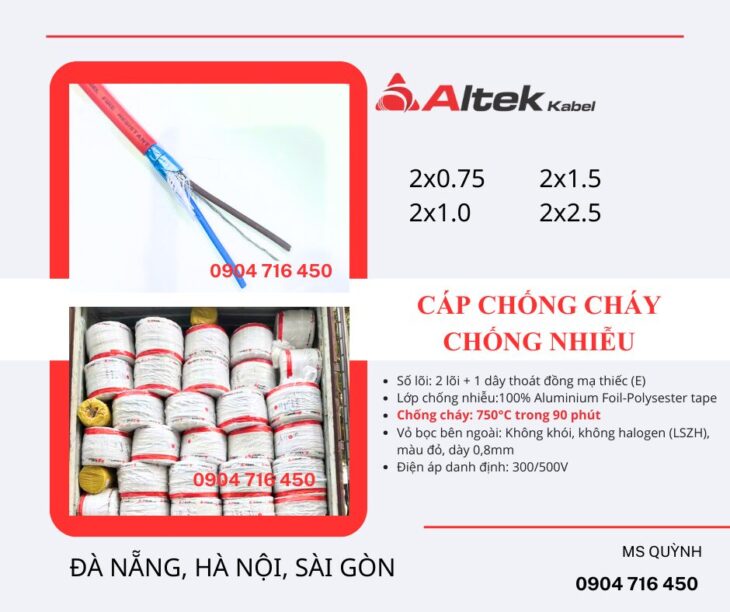 Cáp tín hiệu chống cháy 2g0.75, 2g1.0, 2g1.5 Altek Kabel Gia Lai, Nha Trang, Cần Thơ, Đà Nẵng, Huế