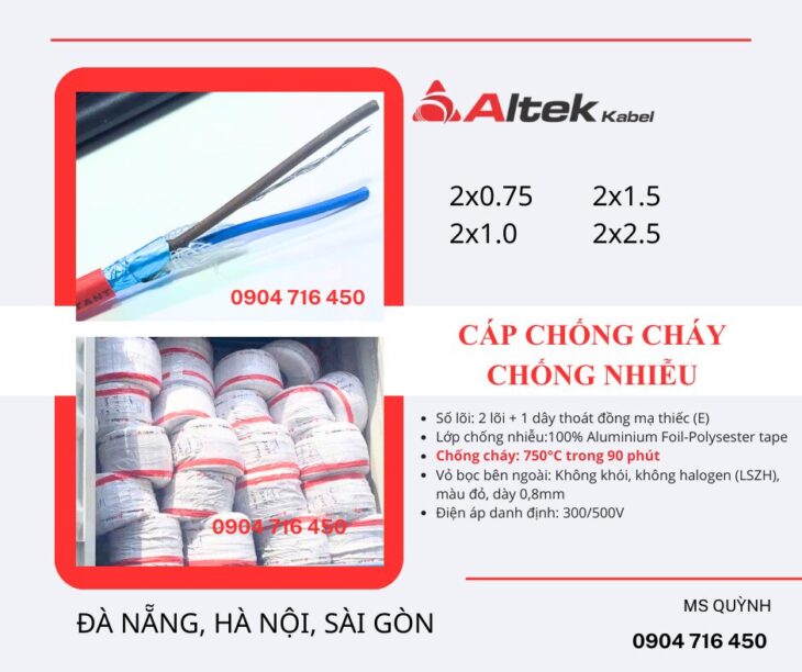 Cáp tín hiệu chống cháy 2g0.75, 2g1.0, 2g1.5 Altek Kabel Gia Lai, Nha Trang, Cần Thơ, Đà Nẵng, Huế