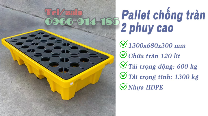 Pallet chống tràn 2 phuy cao ngăn tràn hóa chất