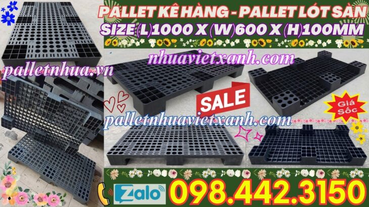 Pallet nhựa 1000x600x100mm màu đen – thanh lý hàng tồn giá siêu rẻ
