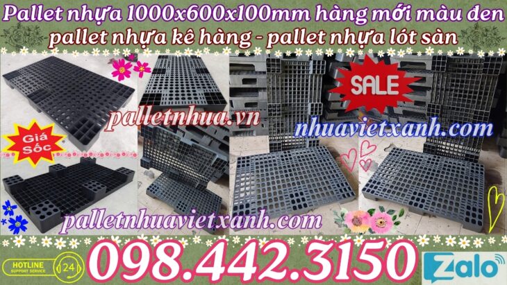 Pallet nhựa 1000x600x100mm màu đen – thanh lý hàng tồn giá siêu rẻ
