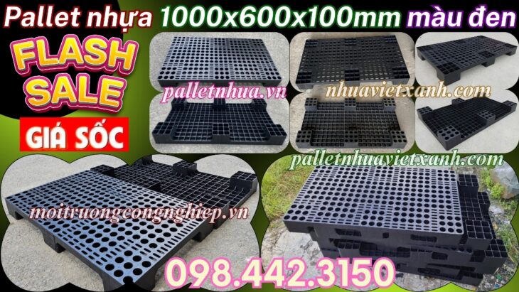 Pallet nhựa 1000x600x100mm màu đen – thanh lý hàng tồn giá siêu rẻ