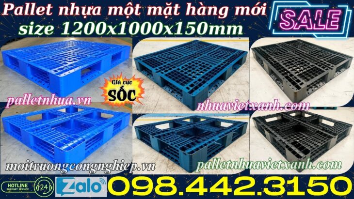 Pallet nhựa 1200x1000x150mm đan thanh màu xanh dương và đen