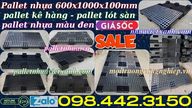Pallet nhựa 1000x600x100mm màu đen – thanh lý hàng tồn giá siêu rẻ
