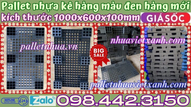 Pallet nhựa 1000x600x100mm màu đen – thanh lý hàng tồn giá siêu rẻ