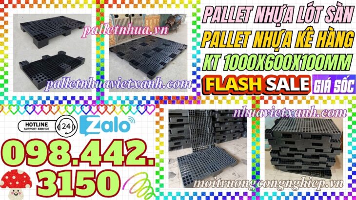 Pallet nhựa 1000x600x100mm màu đen – thanh lý hàng tồn giá siêu rẻ