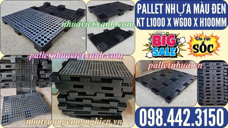 Pallet nhựa 1000x600x100mm màu đen – thanh lý hàng tồn giá siêu rẻ