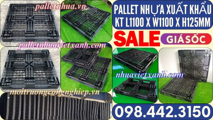 Pallet nhựa xuất khẩu 1100x1100x125mm màu đen