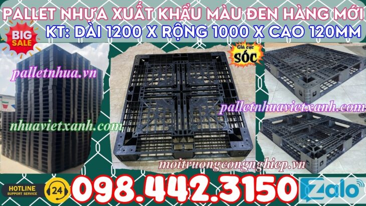 Pallet nhựa xuất khẩu 1200x1000x120mm màu đen