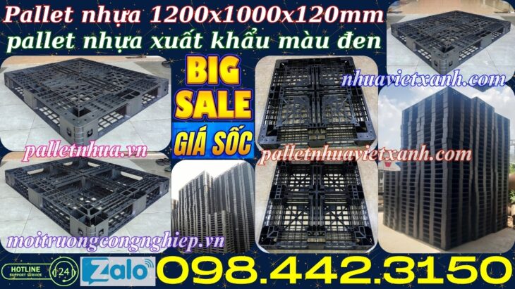 Pallet nhựa xuất khẩu 1200x1000x120mm màu đen
