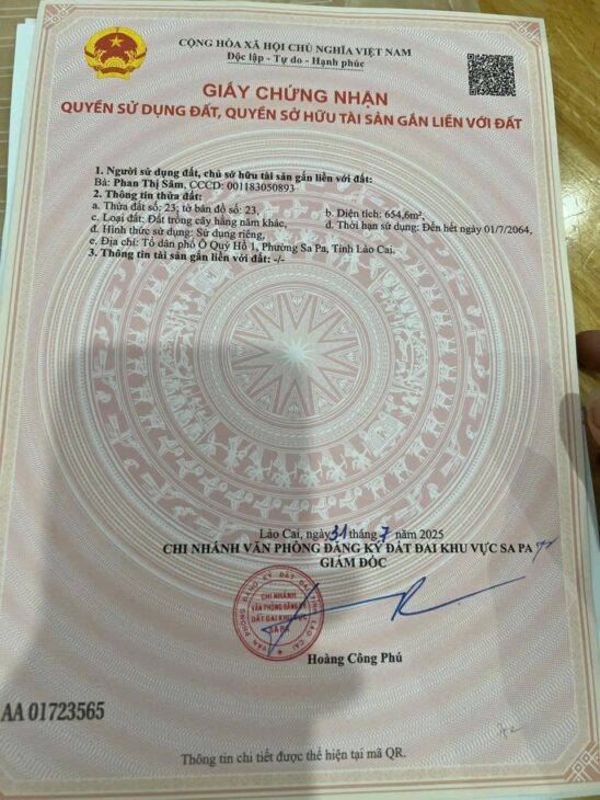 ĐẤT ĐẸP – GIÁ TỐT – Bán Đất P. Ô Qúy Hồ 1 , SaPa, Lào CAI