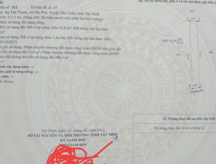 ĐẤT ĐẸP – ĐẦU TƯ SINH LỜI – Chính Chủ Cần Bán Tại Xã Tân Phú, Tân Châu, Tây Ninh