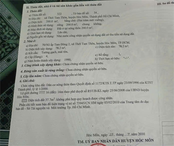 ĐẤT ĐẸP – GIÁ TỐT – CHÍNH CHỦ CẦN BÁN Tại 70/5, Đường Thới Tam Thôn 16, Xã Thới Tam Thôn