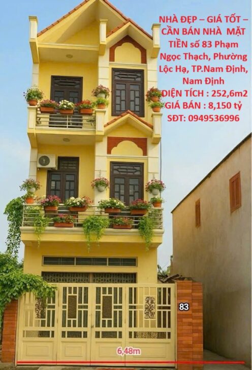 NHÀ ĐẸP – GIÁ TỐT –CẦN BÁN NHÀ MẶT TIỀN số 83 Phạm Ngọc Thạch, Phường Lộc Hạ, TP.Nam Định, Nam Định