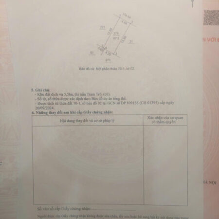 ĐẤT PHÂN LÔ TT TRẠM TRÔI, XÃ HOÀI ĐỨC CHUNG ĐƯỜNG BT LIDECO GIÁ 15XTR/M