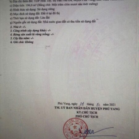 ĐẤT ĐẸP – GIÁ ĐẦU TƯ- CẦN BÁN LÔ ĐẤT KQH Hòa Tây Tại Phú Vang,TP.Huế, Thừa Thiên Huế