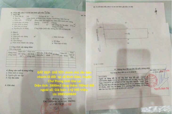 ĐẤT ĐẸP- GIÁ TỐT chính chủ cần bán nhanh lô đất tại huyện Chư Prong tỉnh Gia Lai