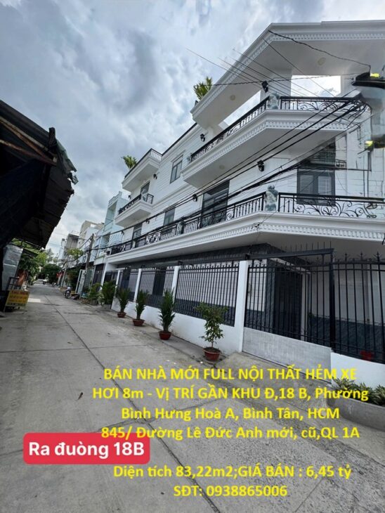 BÁN NHÀ MỚI FULL NỘI THẤT HẺM XE HƠI 8m – Vị TRÍ GẦN KHU Đ,18 B, Phường Bình Hưng Hoà A, Bình Tân