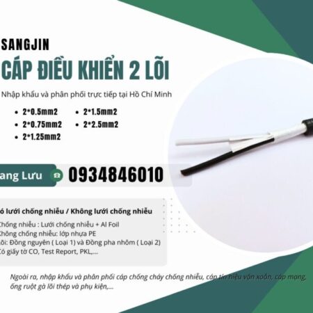 Cáp điều khiển Sangjin 2×0.5/2×0.75/2×1.25/2×1.5/2×2.5 Cần Thơ, Đồng Tháp, Long An