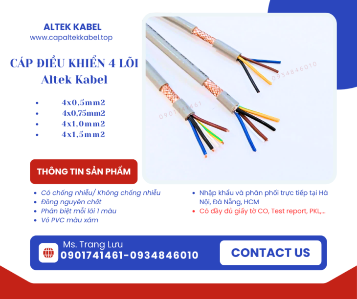 Cáp điều khiển chống nhiễu/ không chống nhiễu 4×0.5, 4×0.75, 4×1.0, 4×1.5