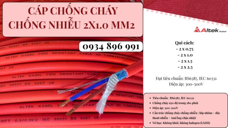 Cáp Chống Cháy Chống Nhiễu 2×1.5 Mm2 Thanh Hóa, Ninh Bình, Nam Định.Cáp Tín Hiệu